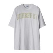 Witte Katoenen T-Shirt met Logo Details Burberry , White , Dames