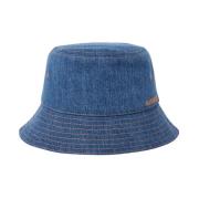 Katoenen Denim Bucket Hat met Logo Borduursel Burberry , Blue , Dames