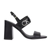 Zwarte Leren Blokhak Sandalen Calvin Klein , Black , Dames