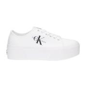 Witte Flatform Cupsole Lage Sneakers Calvin Klein , White , Dames
