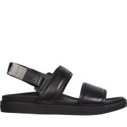 Stijlvolle Zwarte Leren Herensandalen Calvin Klein , Black , Heren