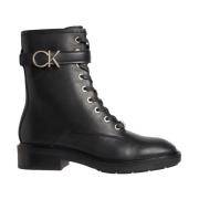 Zwarte Leren Combatlaarzen met Rubberen Zool Calvin Klein , Black , Da...