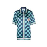 Moderne Zijden Pooltegel Overhemd Casablanca , Blue , Dames