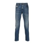 Klieke Blauwe Straight Jeans Diesel , Blue , Heren