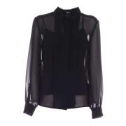 Semi-Transparante Plastron Shirt in Zwart Dkny , Black , Dames