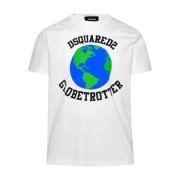 Globetrotter Katoenen T-Shirt Dsquared2 , White , Heren