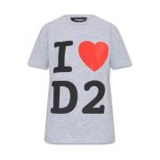 Bedrukt T-shirt, Grijze Shirt met Hart Motief Dsquared2 , Gray , Dames