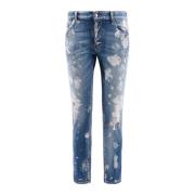 Distressed Slim-fit Paint Stain Jeans Dsquared2 , Blue , Heren