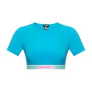 Geknipt T-shirt met logo Dsquared2 , Blue , Dames