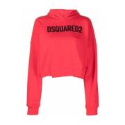 Logo-Print Cropped Hoodie voor vrouwen Dsquared2 , Red , Dames