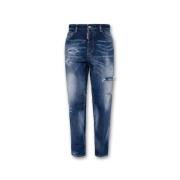 Distressed Straight Jeans met Paint Splatter Effect Dsquared2 , Blue ,...