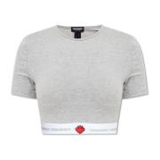 Geknipt T-shirt met logo Dsquared2 , Gray , Dames