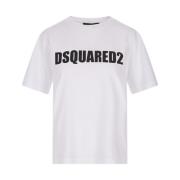Wit Crew-neck T-shirt met Logo Print Dsquared2 , White , Dames