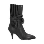 Zwarte Leren Enkellaarzen met Plissè Motief Dsquared2 , Black , Dames