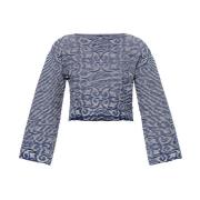 Navy en Crème Geribbelde Crop Top - `Collection Top` Emporio Armani , ...