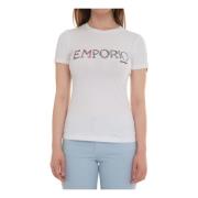 Contrasterend Logo Slim Fit T-shirt Emporio Armani , White , Dames