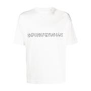 Heren T-shirt met logo print en ronde hals Emporio Armani , White , He...