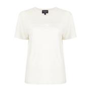 Logo-Print Linnen-Blend T-Shirt Emporio Armani , White , Dames