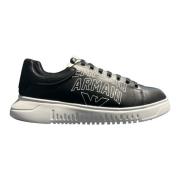 Zwarte Leren Sneakers Ss23 Emporio Armani , Black , Heren
