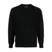 Zwarte Logo Intarsia-Gebr. Wol Trui Emporio Armani , Black , Heren