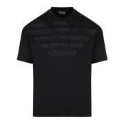 Zwarte T-shirt met korte mouwen en geborduurd adelaarslogo Emporio Arm...
