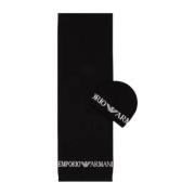 Gebreide Hoed en Sjaal Set met Contrast Logo Emporio Armani , Black , ...