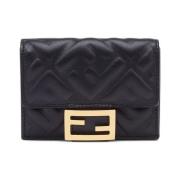 Zwarte Leren Portemonnee met FF Motief Fendi , Black , Dames