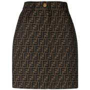 FF-Print Hoge Taille Rok Fendi , Brown , Dames