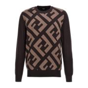 Bruine Ribgebreide Trui met FF Motief Fendi , Brown , Heren