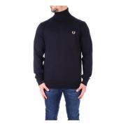 Zwarte Sweaters met Hoge Hals en Voorlogo Fred Perry , Black , Heren