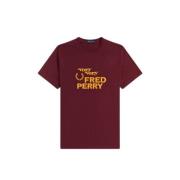 Bedrukt T-shirt in Aubergine Fred Perry , Red , Heren