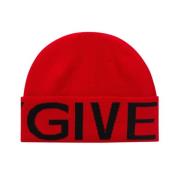Rode Wol Logo Intarsia Beanie Givenchy , Red , Heren
