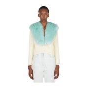 Cardigan met imitatiebontkraag Gucci , Beige , Dames