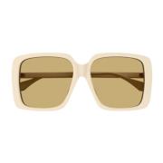 Oversize Ivory Brown Zonnebril Gucci , White , Dames