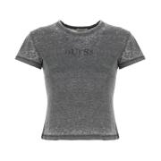 Grijze Katoenmix T-shirt voor Vrouwen Guess , Black , Dames