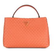 Geweven Eco-Leren Handtas Lisbet Guess , Orange , Dames