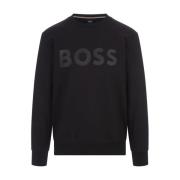 Zwart Sweatshirt van Terry Cloth met Rubberen Print Logo Hugo Boss , B...