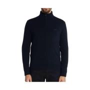 Blauwe Ribkraag Trui Hugo Boss , Blue , Heren