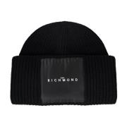 Opgevouwen Beanie met Merklogo John Richmond , Black , Heren