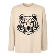 Gebreide kleding met ronde hals en Tiger Head-motief Kenzo , Beige , H...