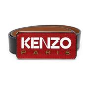 Zwart Logo Plaque Leren Riem Kenzo , Black , Heren