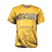 Donkergele Trompe LOeil T-Shirt Moschino , Yellow , Heren