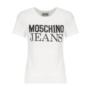 Witte Katoenen T-shirt met Logo Print Moschino , White , Dames