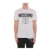 Iconische Double Smile Logo Print Tee Moschino , White , Heren