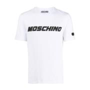 Wit Logo-Print Katoenen T-Shirt Moschino , White , Heren