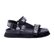 Logo Platte Sandalen Moschino , Black , Dames