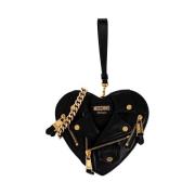 Zwarte hartvormige Cross Body tas met motorjack silhouet Moschino , Bl...