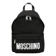 Zwarte rugzak met dubbele ritssluiting en logo plaatje Moschino , Blac...