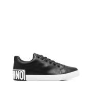 Zwarte Logo Patch Sneaker voor Heren Moschino , Black , Heren
