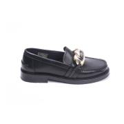 Zwarte Leren Chain Mocassin Flats Moschino , Black , Dames